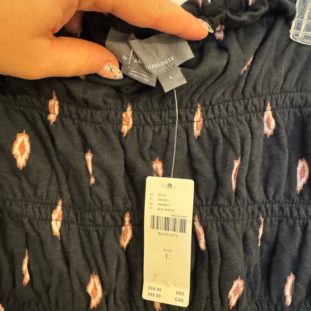 Anthropologie Black Smocked Tube Top with Pink Diamond Print - Picture 3 of 3